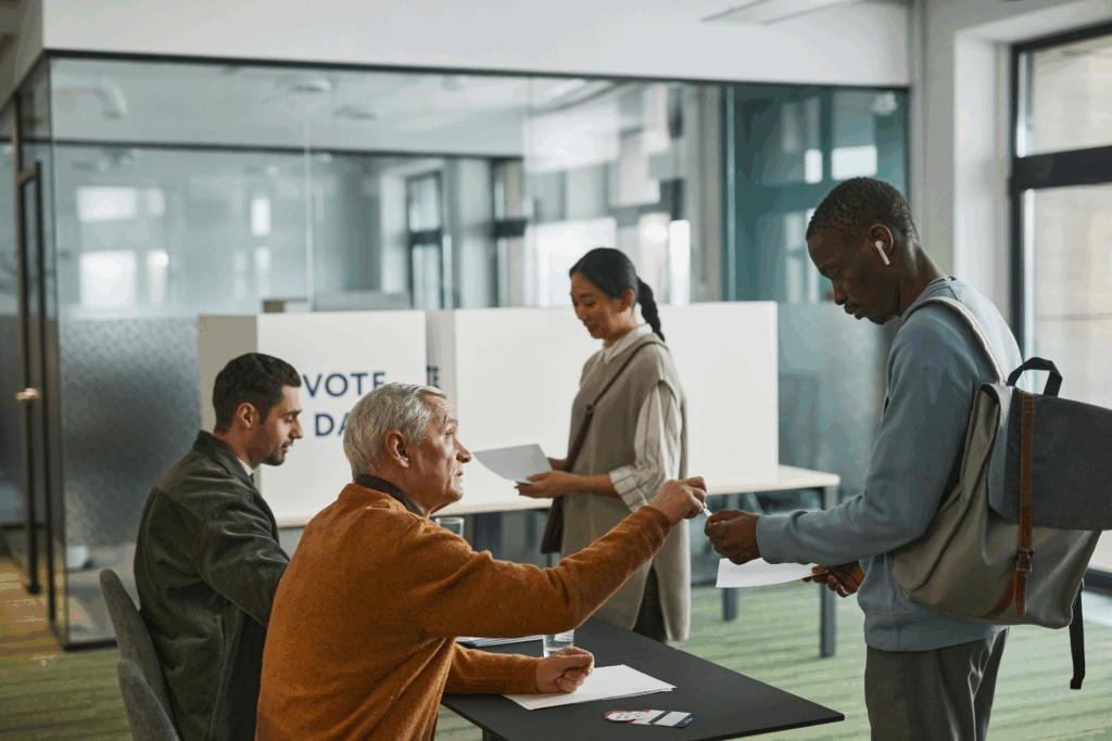 People at a voting poll